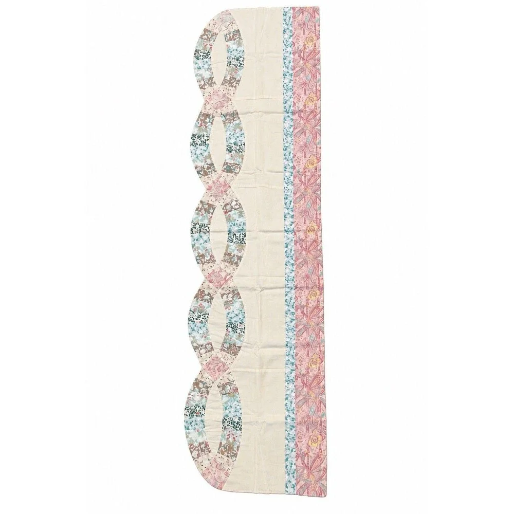 Handmade Double Wedding Ring Window Valance Pastel Floral Patchwork Cottage
